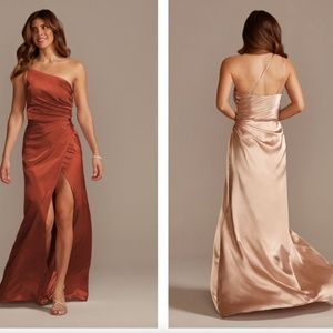 David's Bridal Charmeuse Draped One-Shoulder Bridesmaid Dress